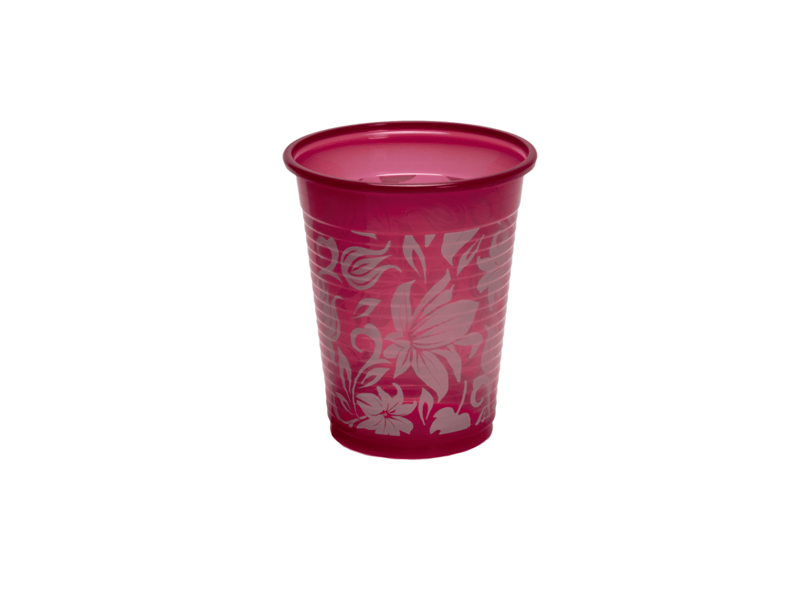 Plastikbecher mit Blumenmotiv weinrot