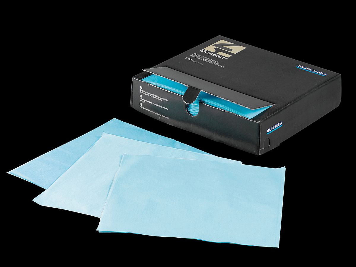Monoart Kopfschutztaschen blau - 250 Stück Spenderbox