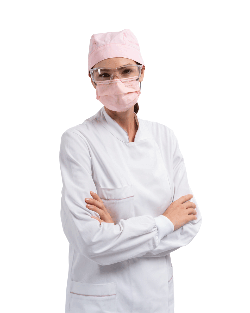 Medizinische Fachkraft mit Schutzkleidung rosa