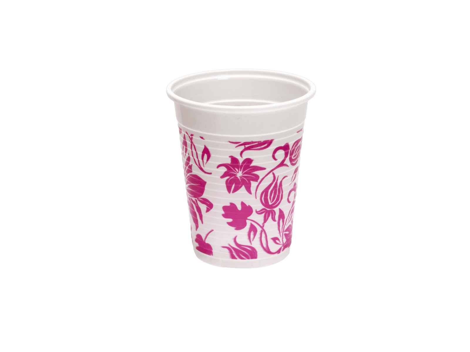 Weißer Becher mit Blumenmotiv