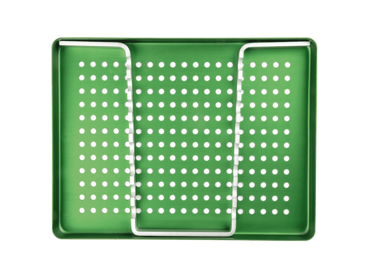 Minitray gelocht 14 x 28 cm mit Instrumentenhalter